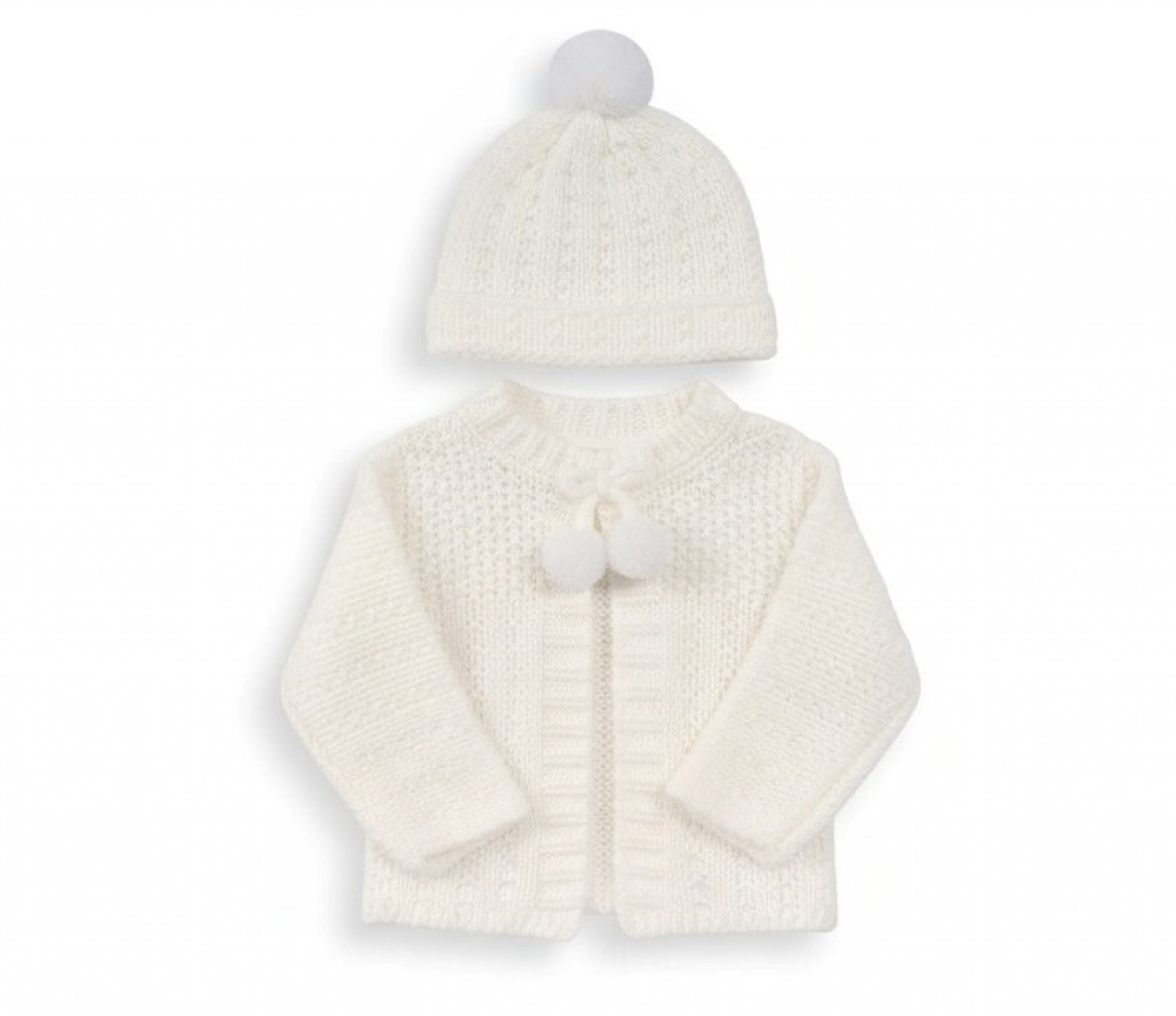 Nursery Time GP-25-1220W  NT25-1220-W White Cardigan and Hat Set (0-12 months)