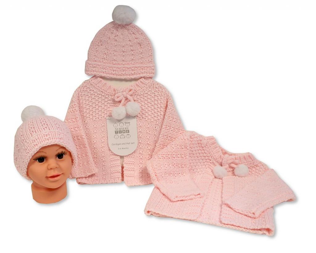 Nursery Time GP-25-1220P  NT25-1220P Pink Cardigan and Hat Set (0-12 months)