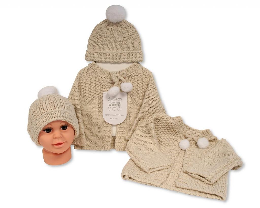 Nursery Time GP-25-1220T  NT25-1220T Taupe Cardigan and Hat Set (0-12 months)