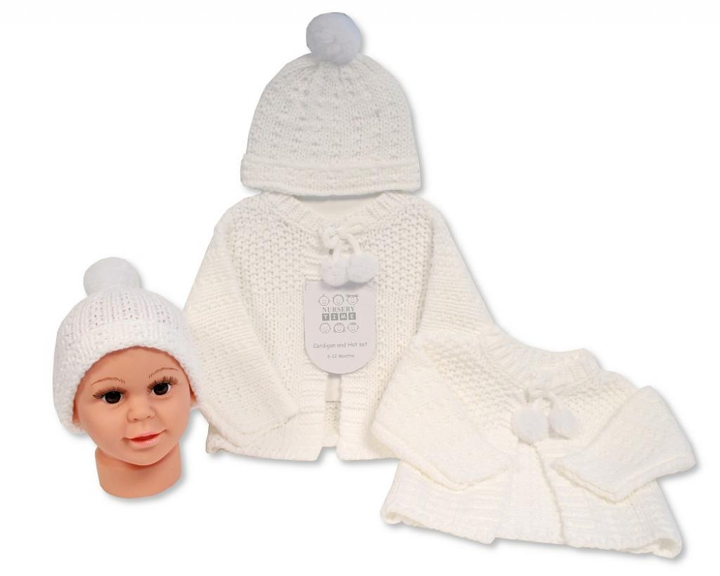 Nursery Time GP-25-1220W  NT25-1220W White Cardigan and Hat Set (0-12 months)