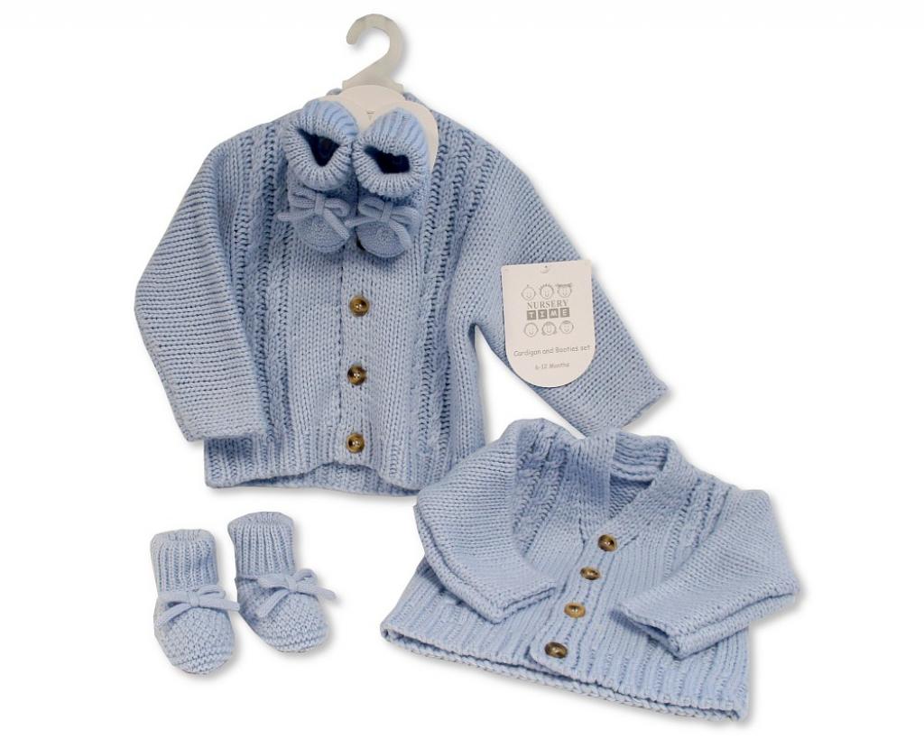 Nursery Time GP-25-1221S 5035320625218 NT25-1221S Sky Blue Cardigan and Bootie Set (0-12 months)