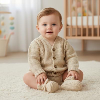 NT25-1221T  Taupe Cardigan and Bootie Set  (0-12 months)