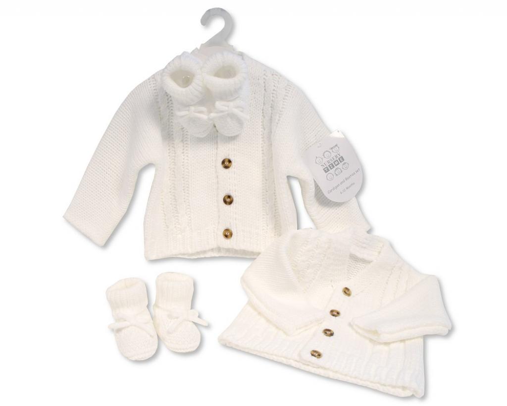 Nursery Time GP-25-1221W 5035320125213 NT25-1221W White Cardigan and Bootie Set (0-12 months)