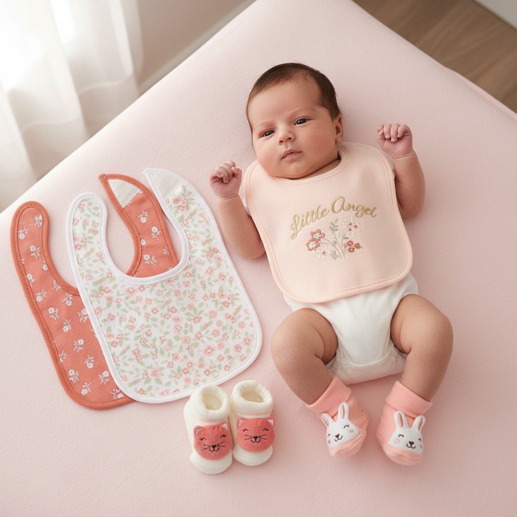 Nursery Time GP-25-1300 5035320625003 NT25-1300 5 piece  Bib and Bootie Set (0-6 months)