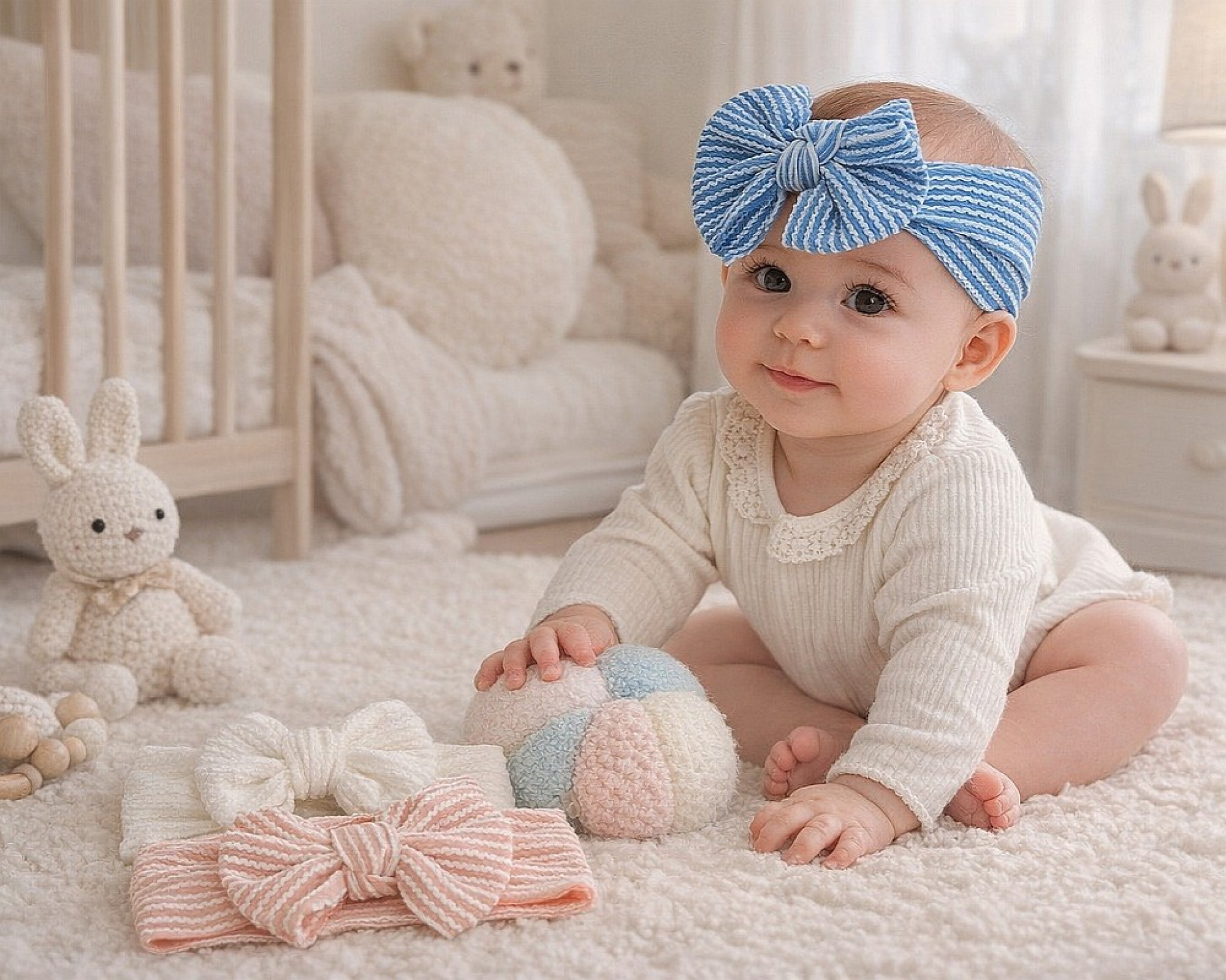 Nursery Time GP25-1402  NT25-1402A Zigzag Triple pack Stretch Bow headband set