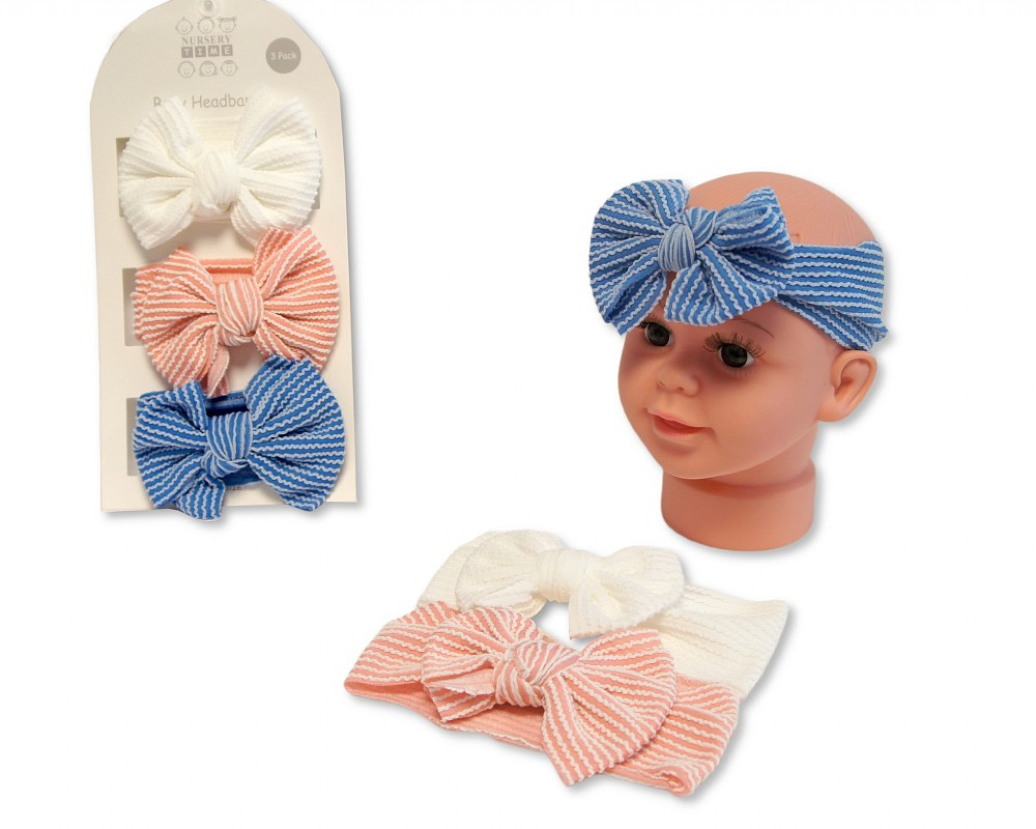 Nursery Time GP25-1402  NT25-1402 Zigzag Triple pack Stretch Bow headband set