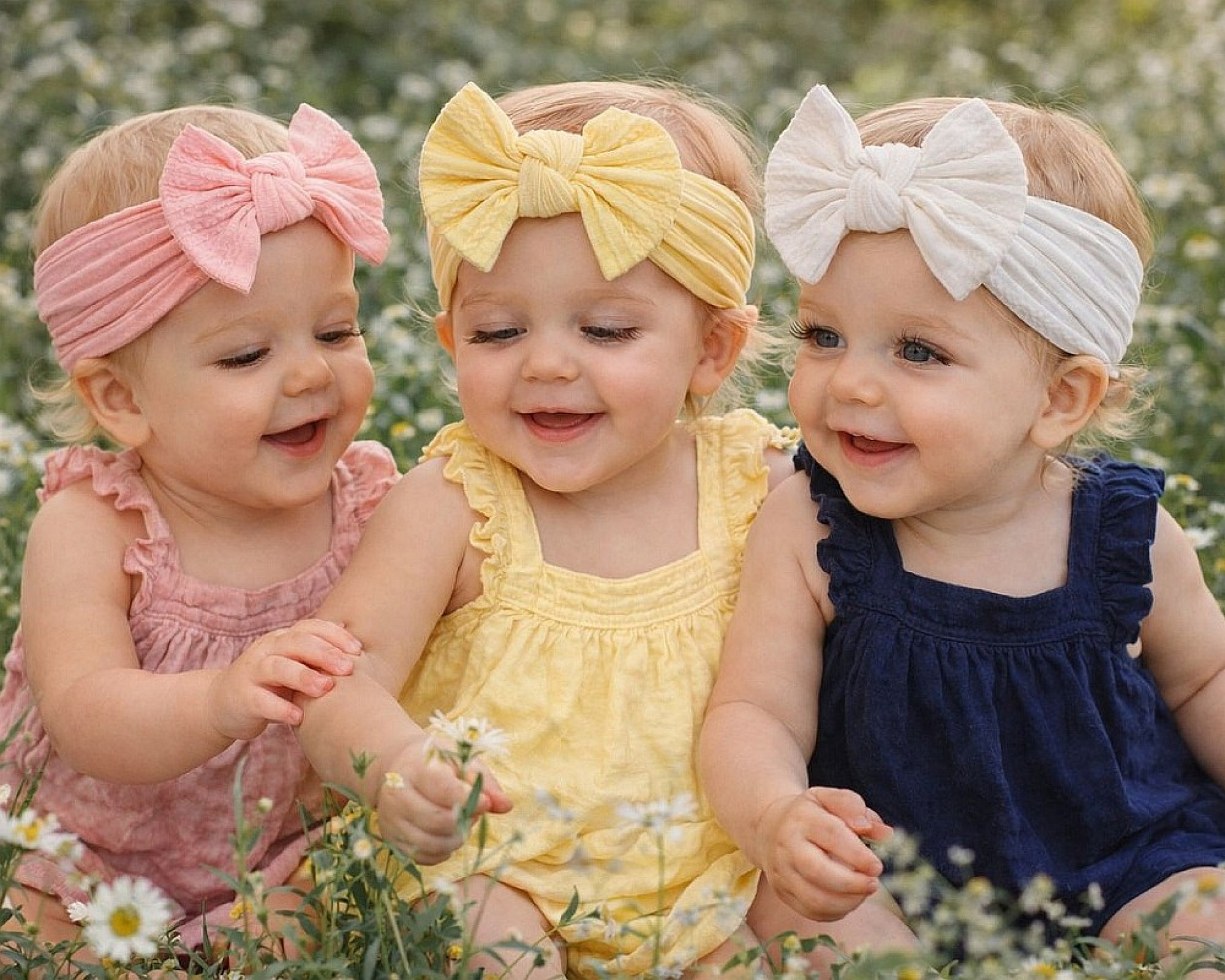 Nursery Time GP25-1403  NT25-1403A Cable Triple Pack Stretch Bow Headband Set