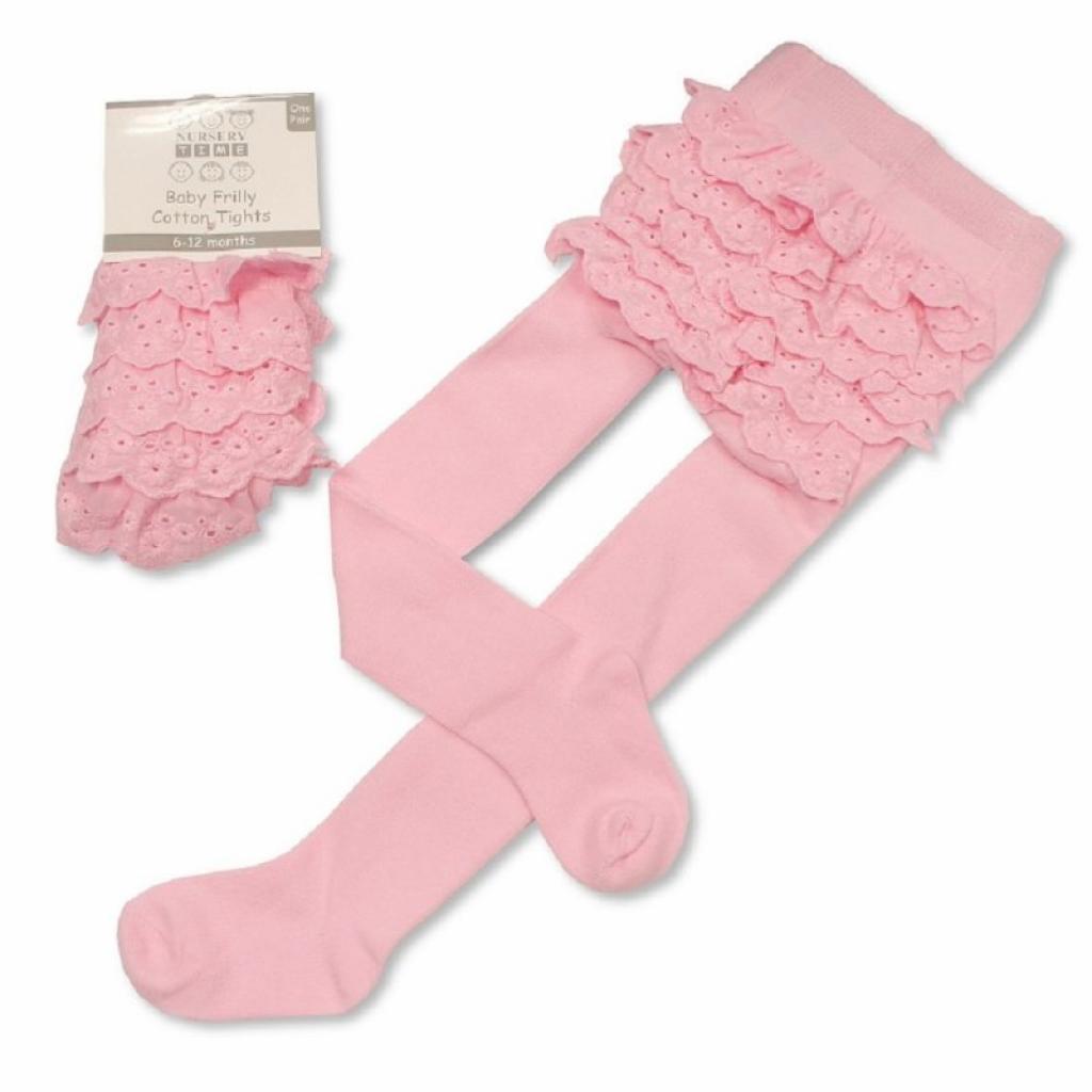 Nursery Time  5035320460543 NT61-1054P Pink Broderie Anglaise Frilly Tights (0-24 months)