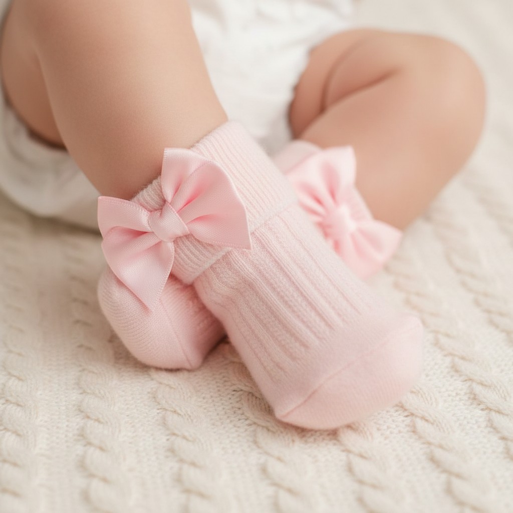 Nursery Time  5035320342238 NT61-2223P-0-3 Pink Bow Socks (0-3 months)