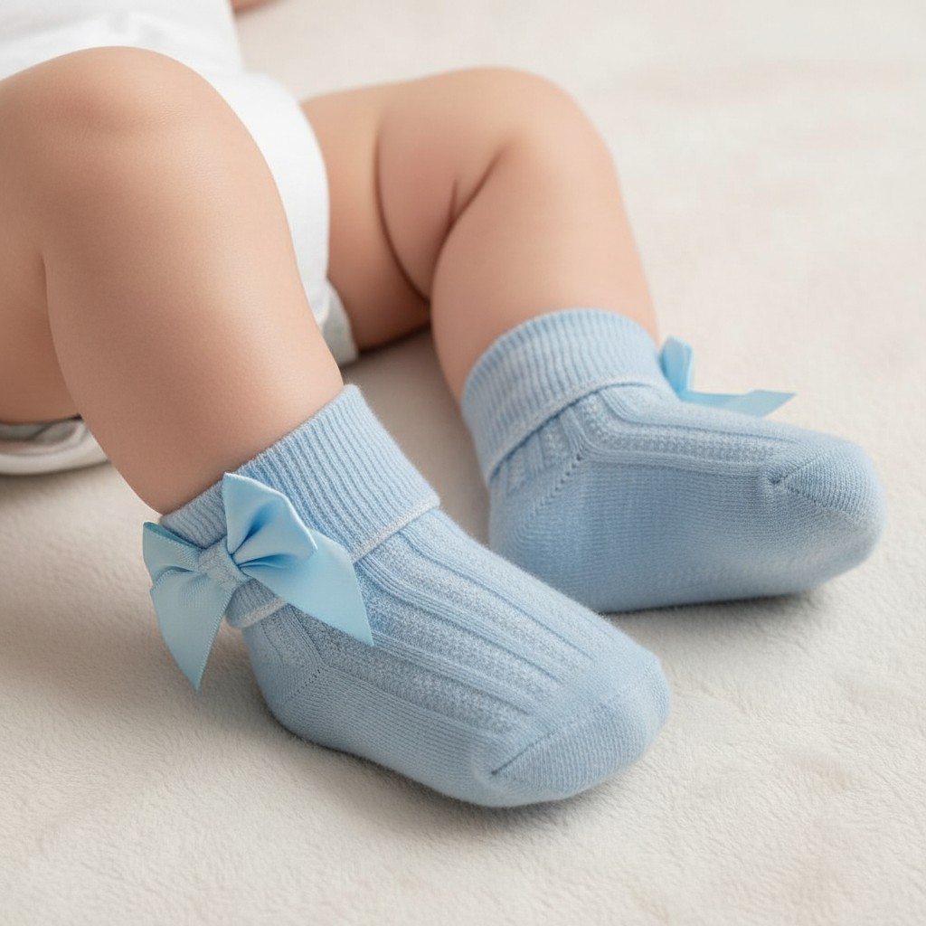 Nursery Time  5035320362236 NT61-2223S-0-3 Sky Bow Socks (0-3 months)