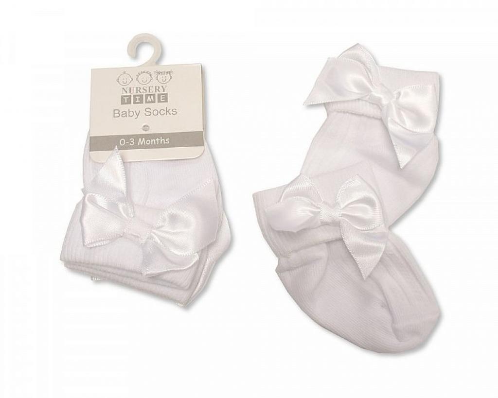 Nursery Time  5035320012230 NT61-2223W-NB White Bow Socks (Newborn)