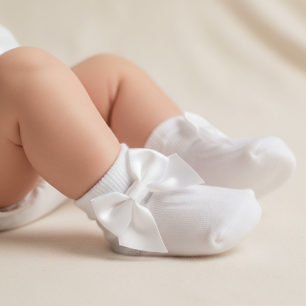 Nursery Time  5035320012230 NT61-2223W-NB White Bow Socks (Newborn)