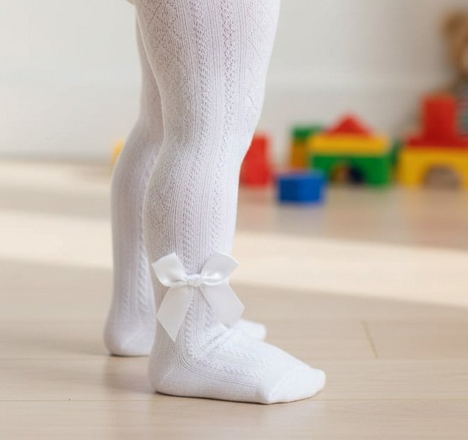 Nursery Time   NT61-2232-W White Bow Tights (NB-24 months - Choose Size)