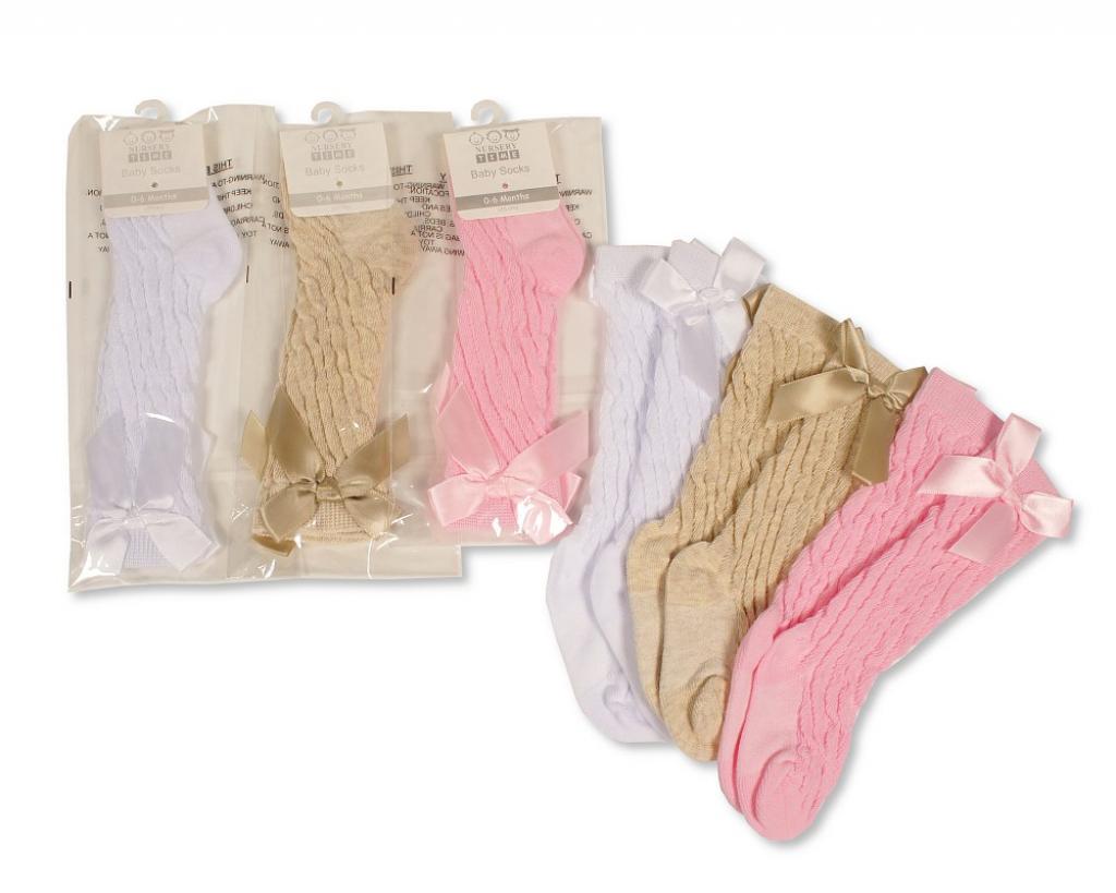 Nursery Time  * NT61-2234 Knee High Bow Socks (0-18m - Choose Colour)