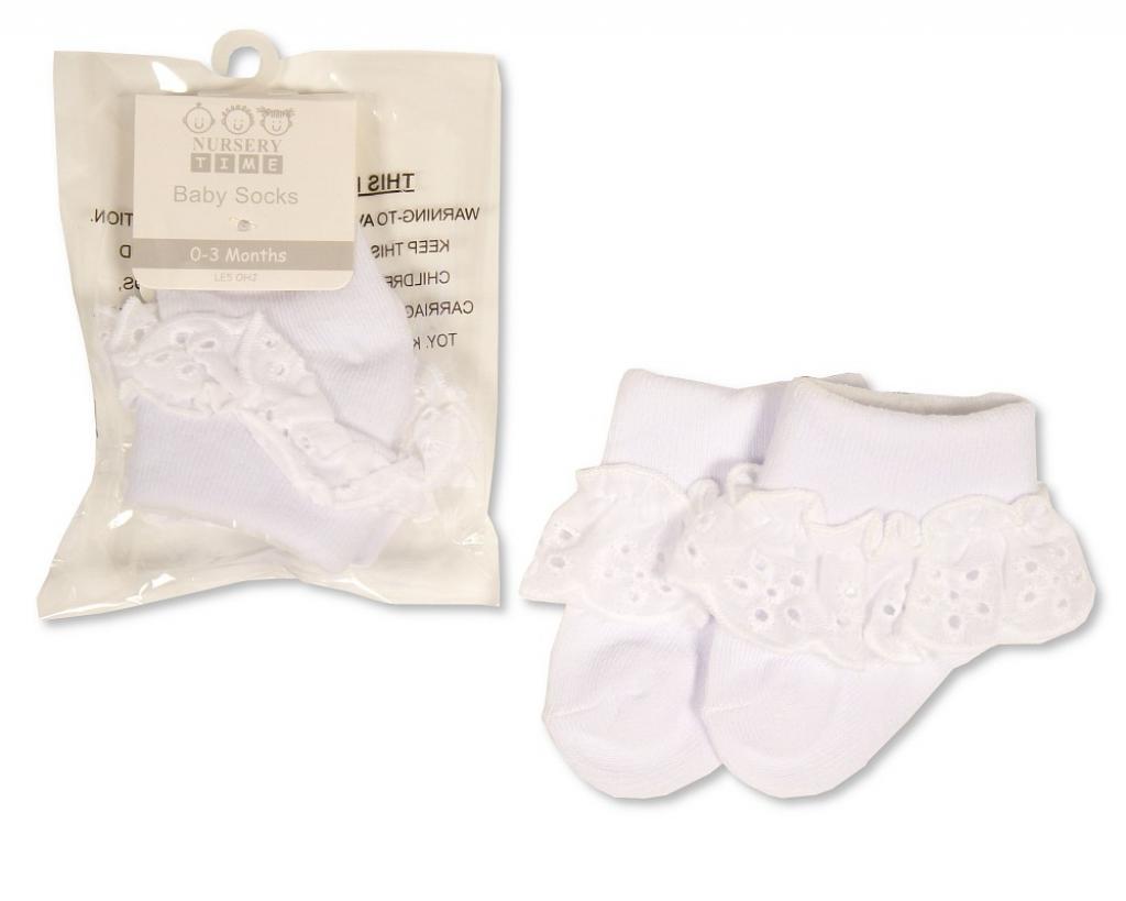 Nursery Time  * NT61-2235 Broderie Anglaise Ankle Socks (NB-6m - Choose Size)