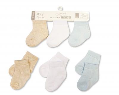 Nursery Time BW-61-2236S 0-3m = 5035320602363, 3-6m = 5035320632360 NT61-2236-S Triple Pack Socks (Choose Size 0-6m)