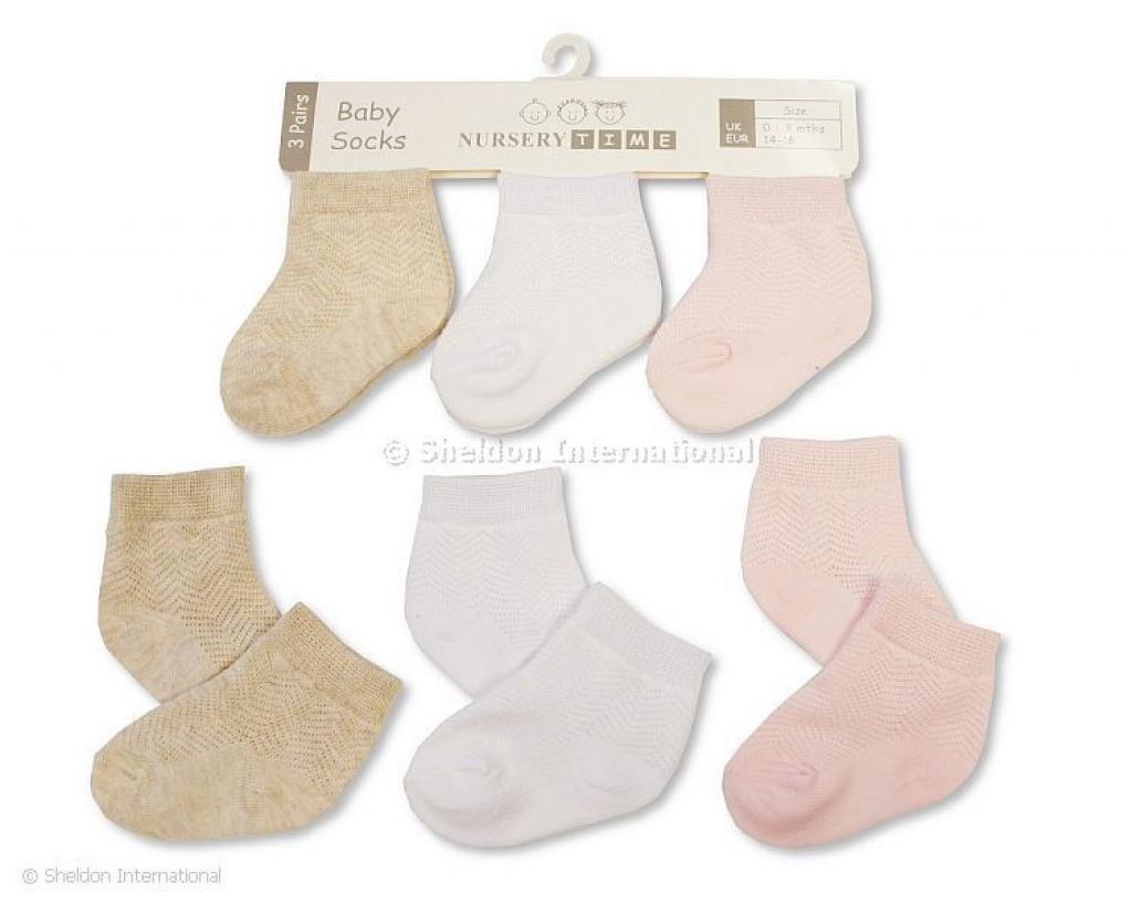 Nursery Time BW-61-2236P 0-3m = 5035320402369, 3-6m = 5035320432366 NT61-2236P Triple Pack Socks (Choose Size 0-6m)