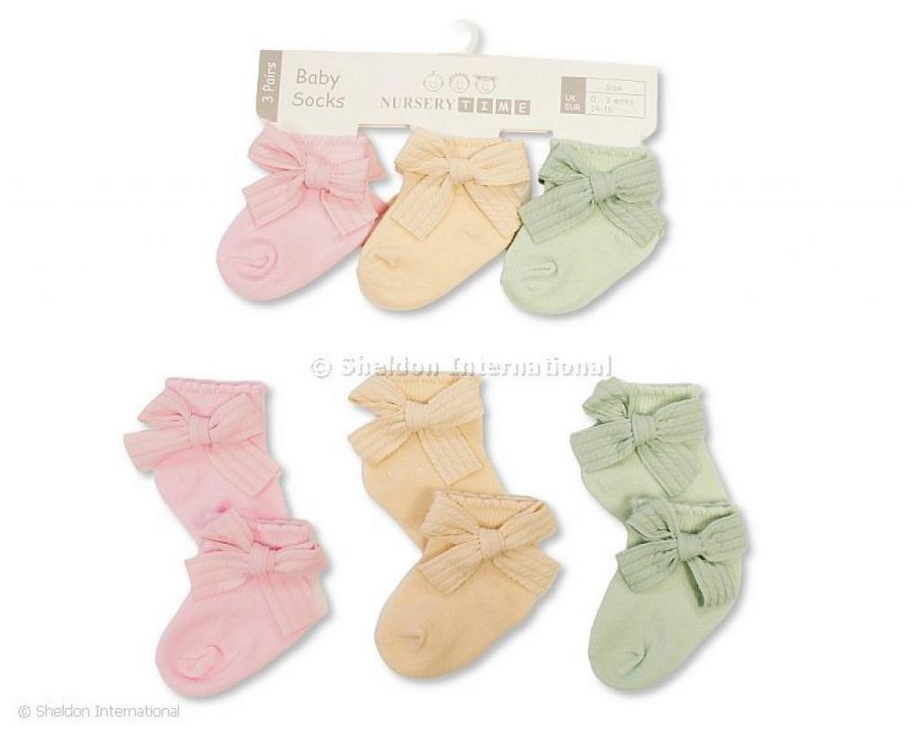 Nursery Time BW-61-2237 0-3m = 5035320402383, 3-6m = 5035320432380 NT61-2238 Triple Pack "Bow" Socks (Choose Size 0-6m)