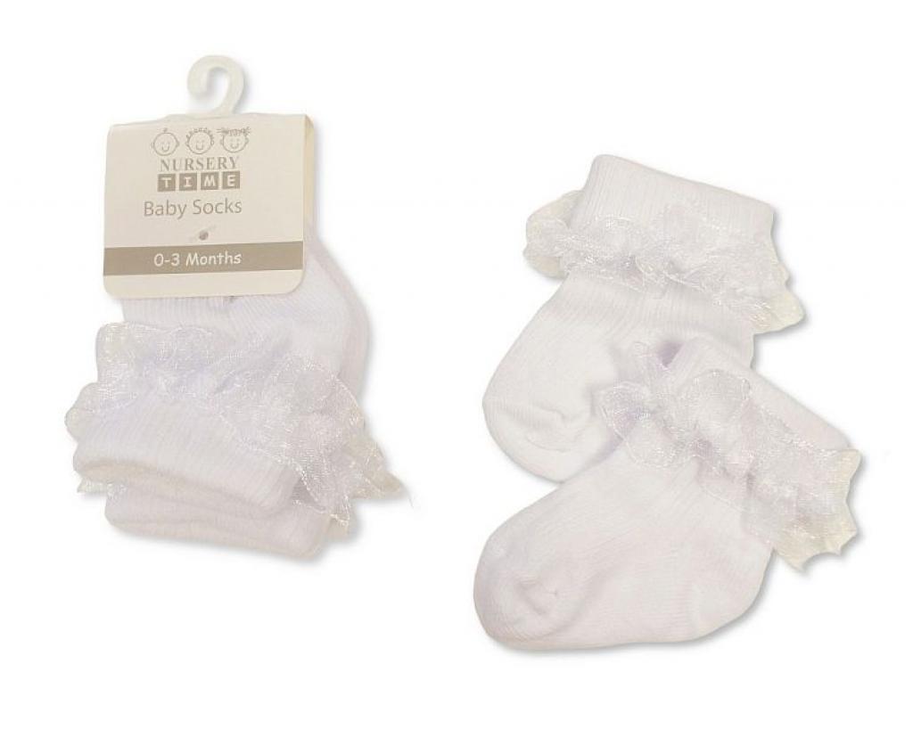Nursery Time BW-61-2240 0-3m = 5035320102405, 3-6m = 5035320132402 NT61-2240 Lace Trim Socks (Choose Size 0-6m)
