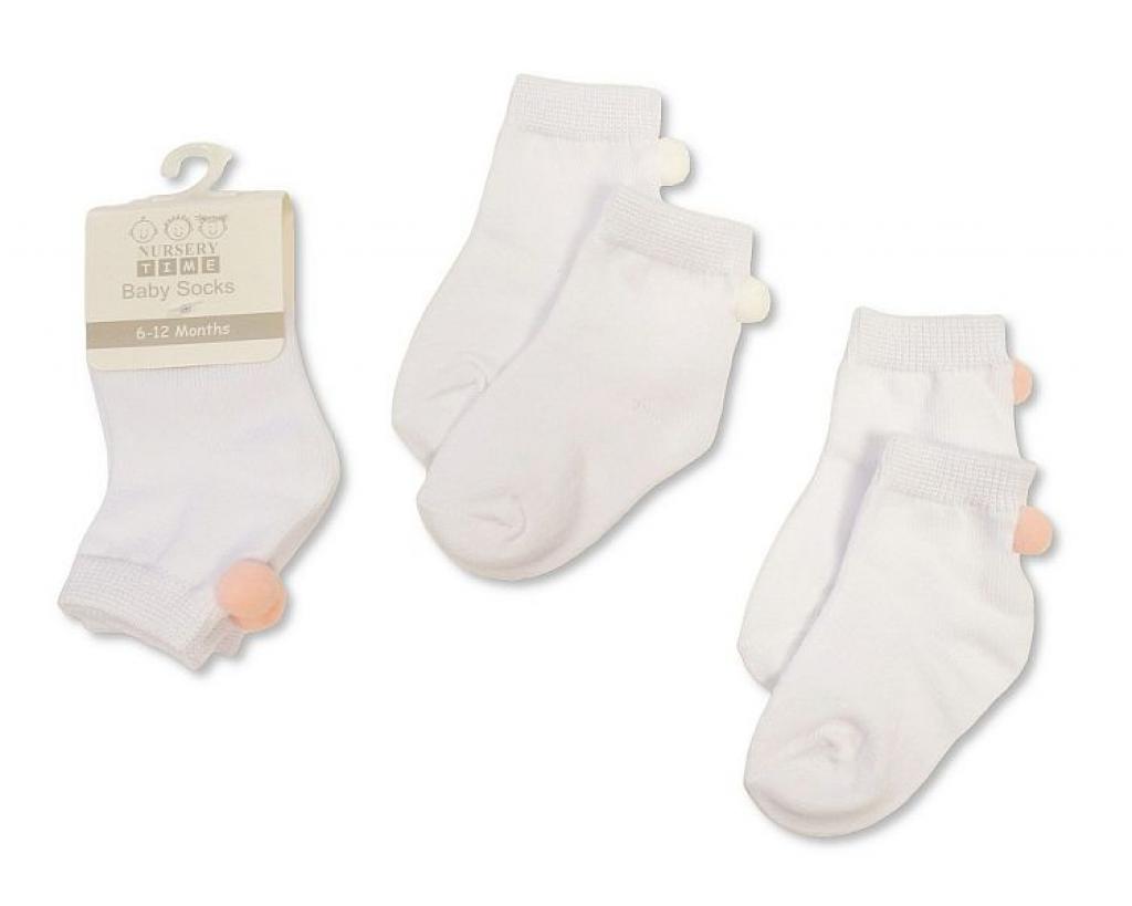 Nursery Time BW-61-2242 0-6m = 5035320402420, 6-12m = 5035320462424 NT61-2242P Pom Pom Socks (Choose Size 0-12m)