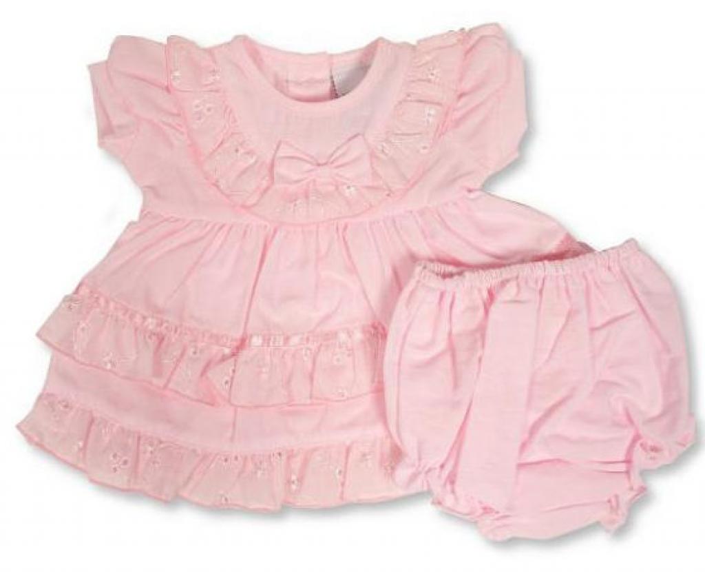 Nursery Time 20-588 5035320205878 NTLBW_20-588 Lace Trimmed Tiered Dress Set (3-8lbs)