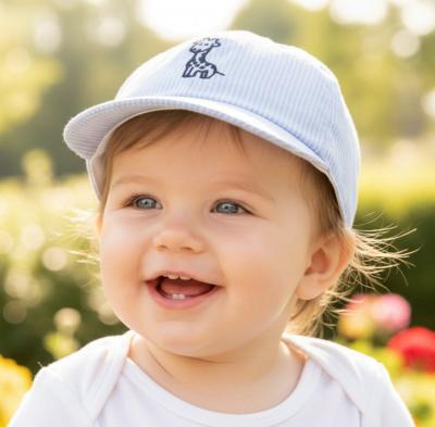 PB0373-1 Woven stripe soft peak camp (New born - 3 months)