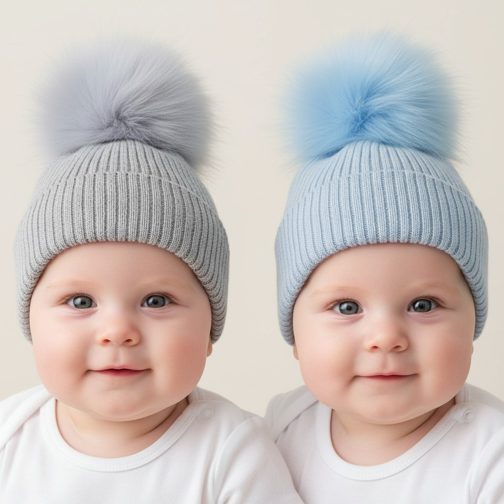 Pesci Baby  5055185817078 PB6086-2S Ribbed Hat with Furry Pom Pom (6-18 months)