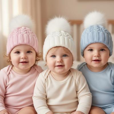 PB6131-1  Cable Knit Faux Fur Pom Pom Hat  (0-6 months)