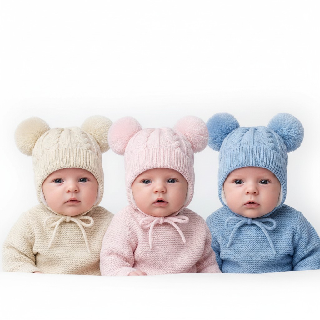 Pesci Baby KIDS6256 * PB6254 Large Pom Pom Knit Hats , fleece lined (6-12 months)