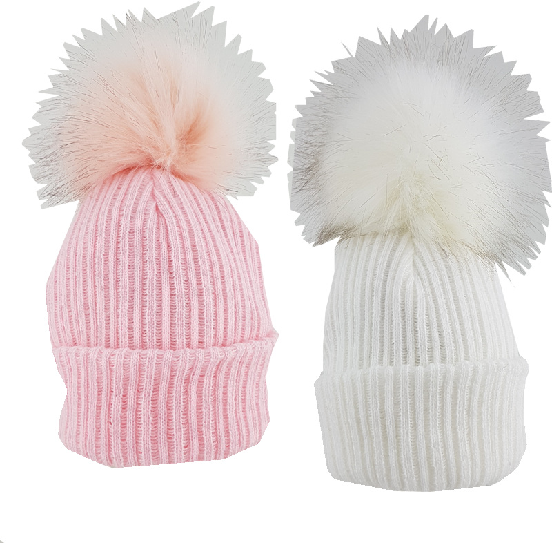 Pesci Baby  5055185817306 PB6087-2 Ribbed Hat with Furry Pom Pom (6-18 months)