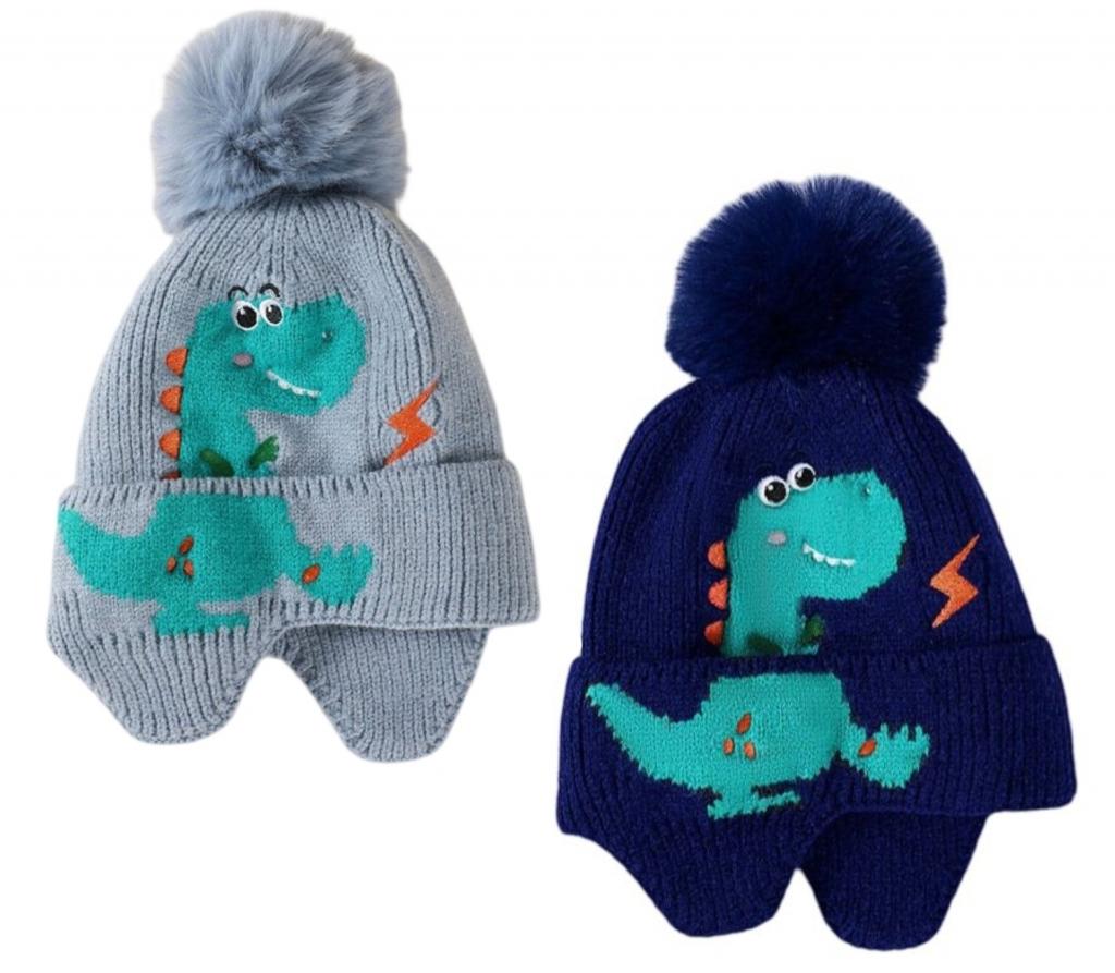 Pesci Kids KIDS/6243-1 * PK6243-1 Fleece lined Dinosaur Pom Pom Hat(3-12 months)