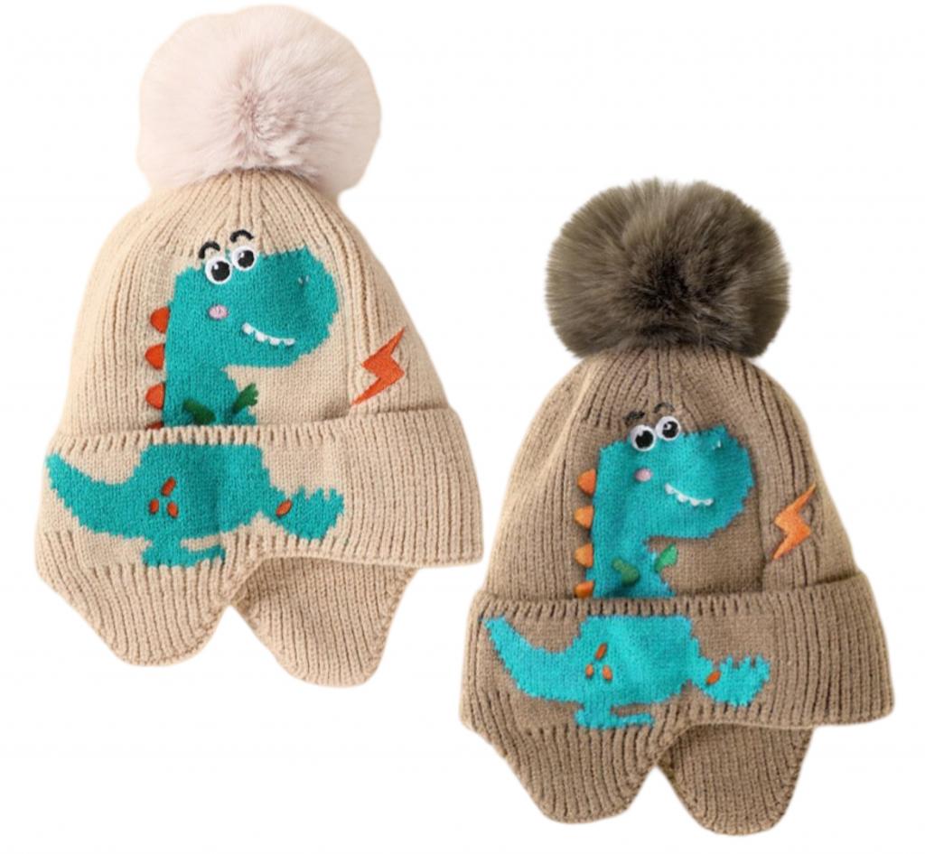 Pesci Kids KIDS/6243-2 * PK6243-2 Fleece lined  Dinosaur Pom Pom Hat(3-12 months)