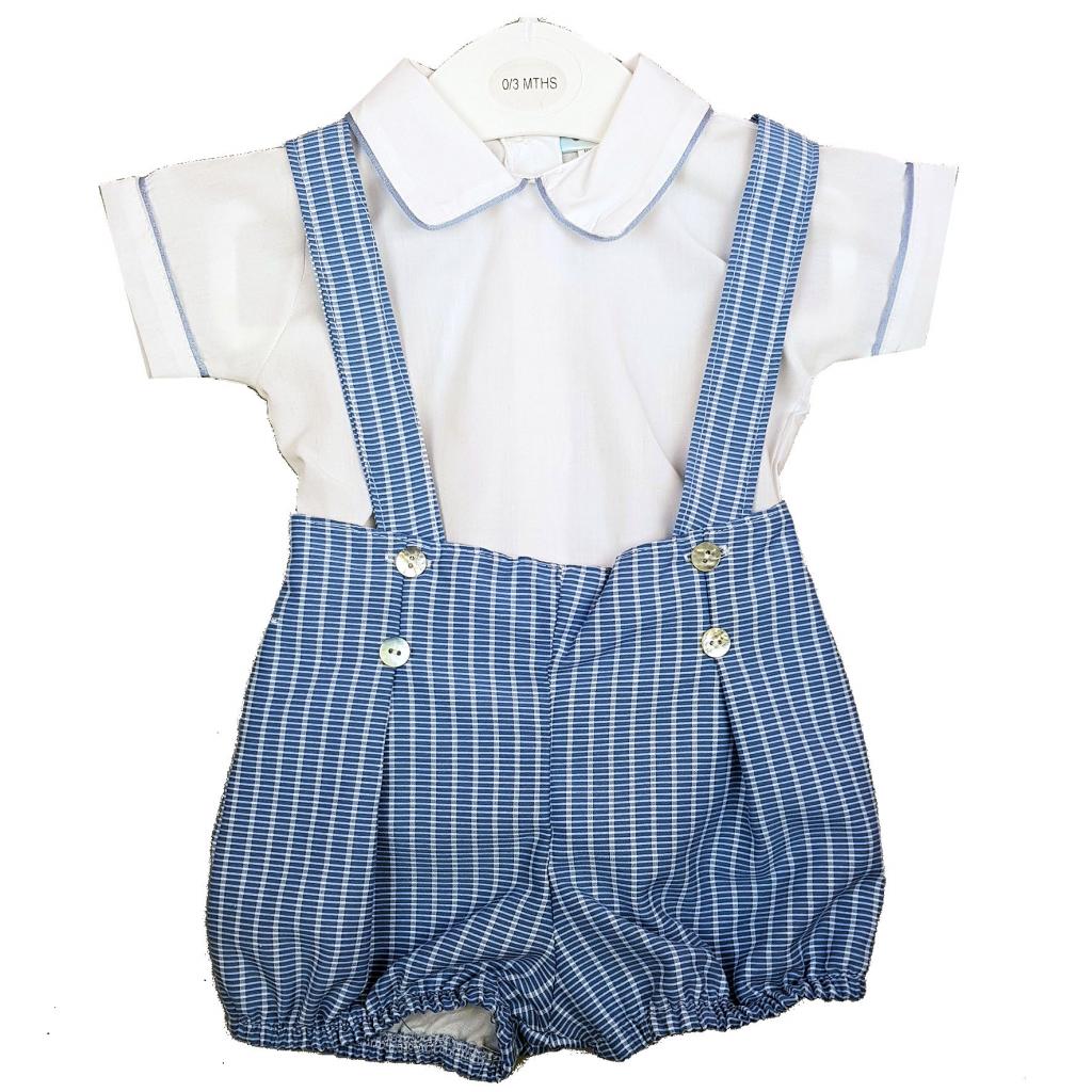 Pequilino 3014 * PQ3014_B Mid Blue Striped Shorts Set (0-12 months)
