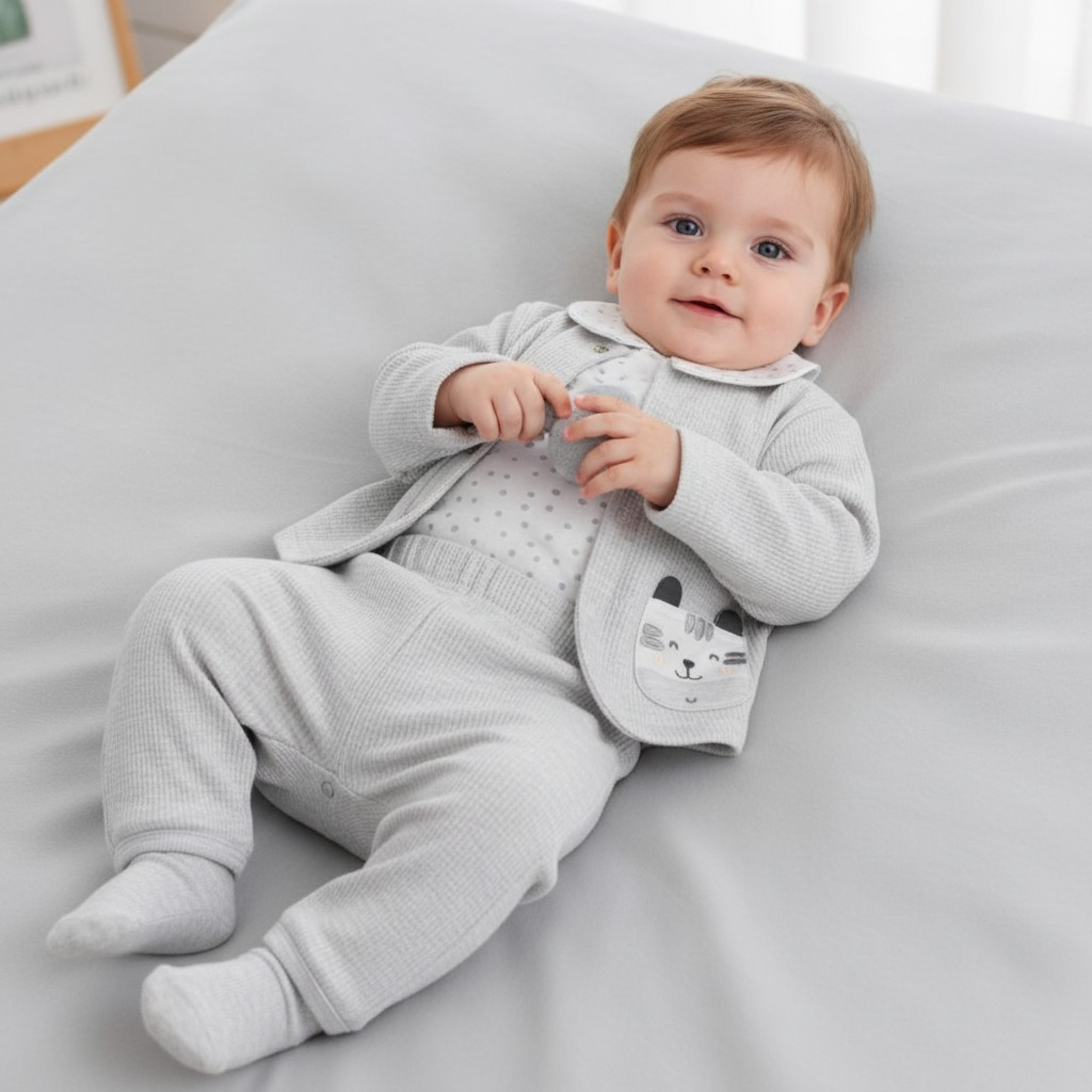 Pure & Soft TST/E13309 * PSE13309G Zebra Ribbed Three Piece ( 0-6 months)