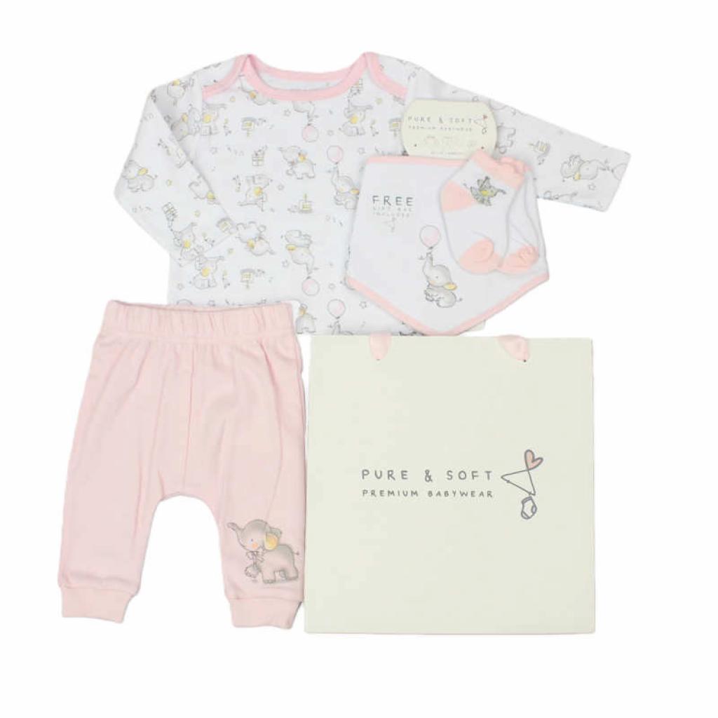 Pure & Soft GFT/E13333 * PSE13333 Elephant 5 Piece Gift Set with Bag (0-6 months)