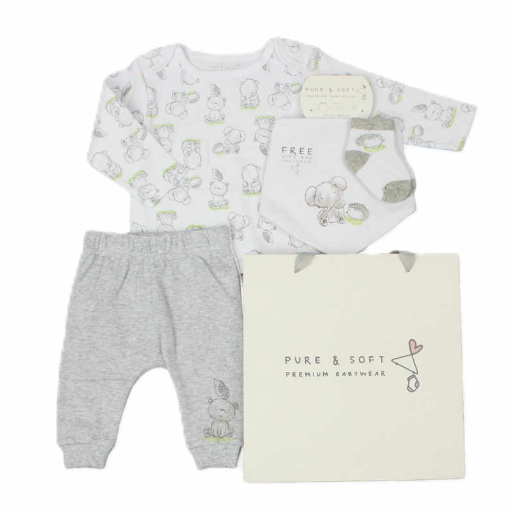 Pure & Soft GFT/E13334 * PSE13334 Elephant 5 Piece Gift Set with Bag (0-6 months)