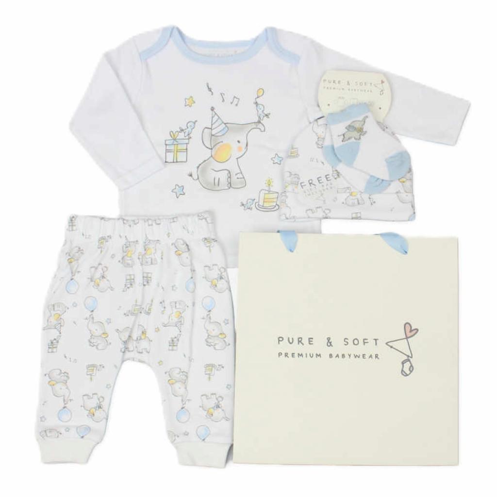 Pure & Soft GFT/E13337 * PSE13337 Elephant 5 Piece Gift Set with Bag (0-6 months)