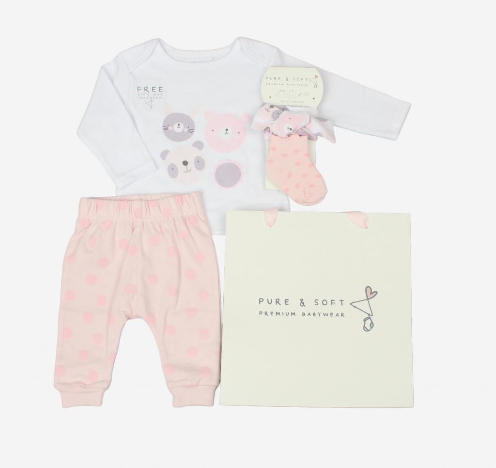 Pure & Soft GFT/E13338 * PSE13338 Teddy 5 Piece Gift Set with Bag (0-6 months)