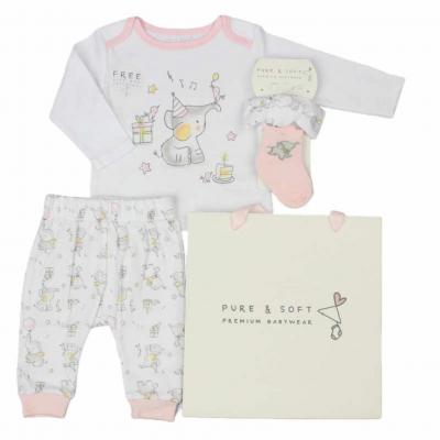 Pure & Soft GFT/E13339 * PSE13339W Elephant 5 Piece Gift Set with Bag (0-6 months)