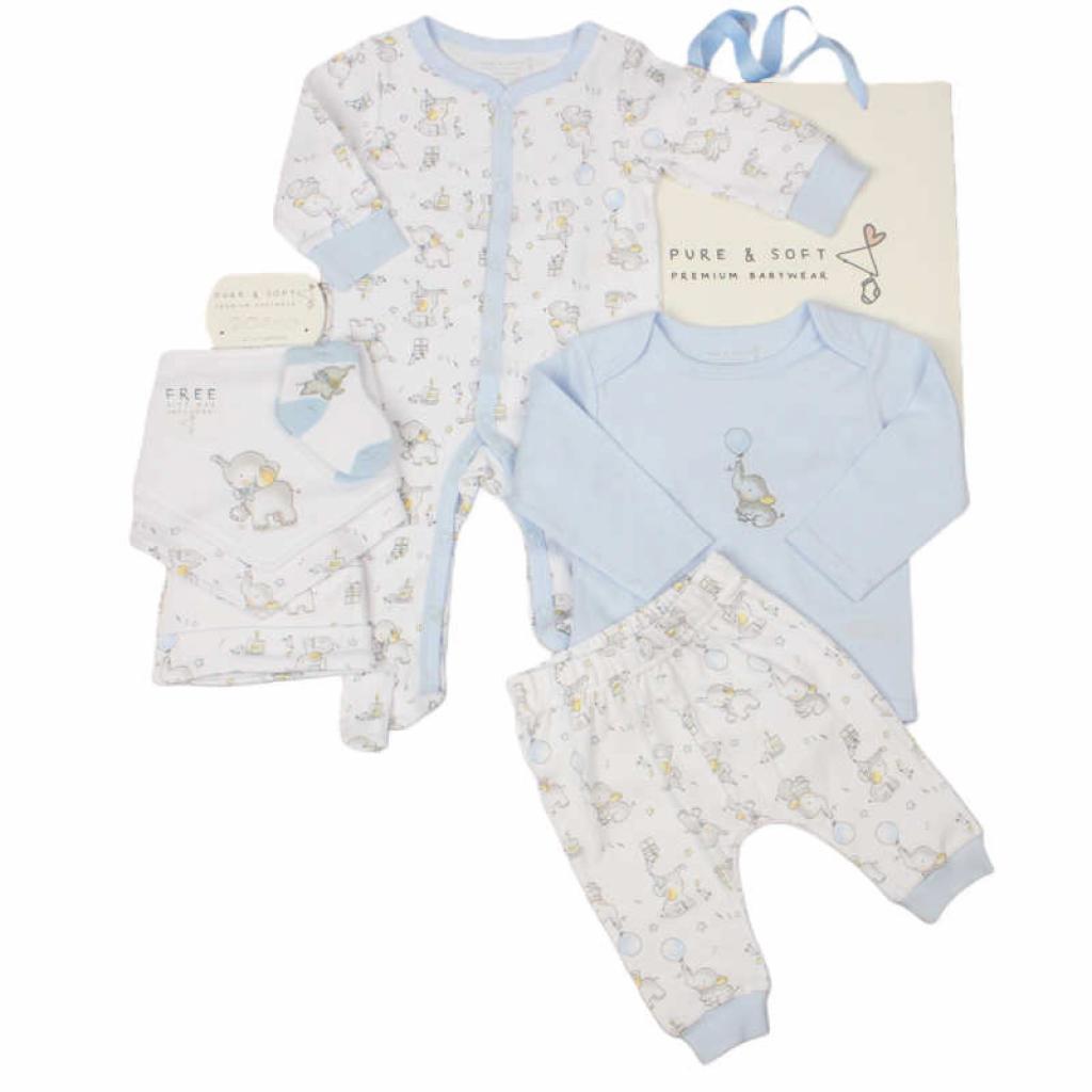 Pure & Soft GFT/E13343 * PSE13343 Elephant 7 Piece Gift Set with Bag (0-6 months)