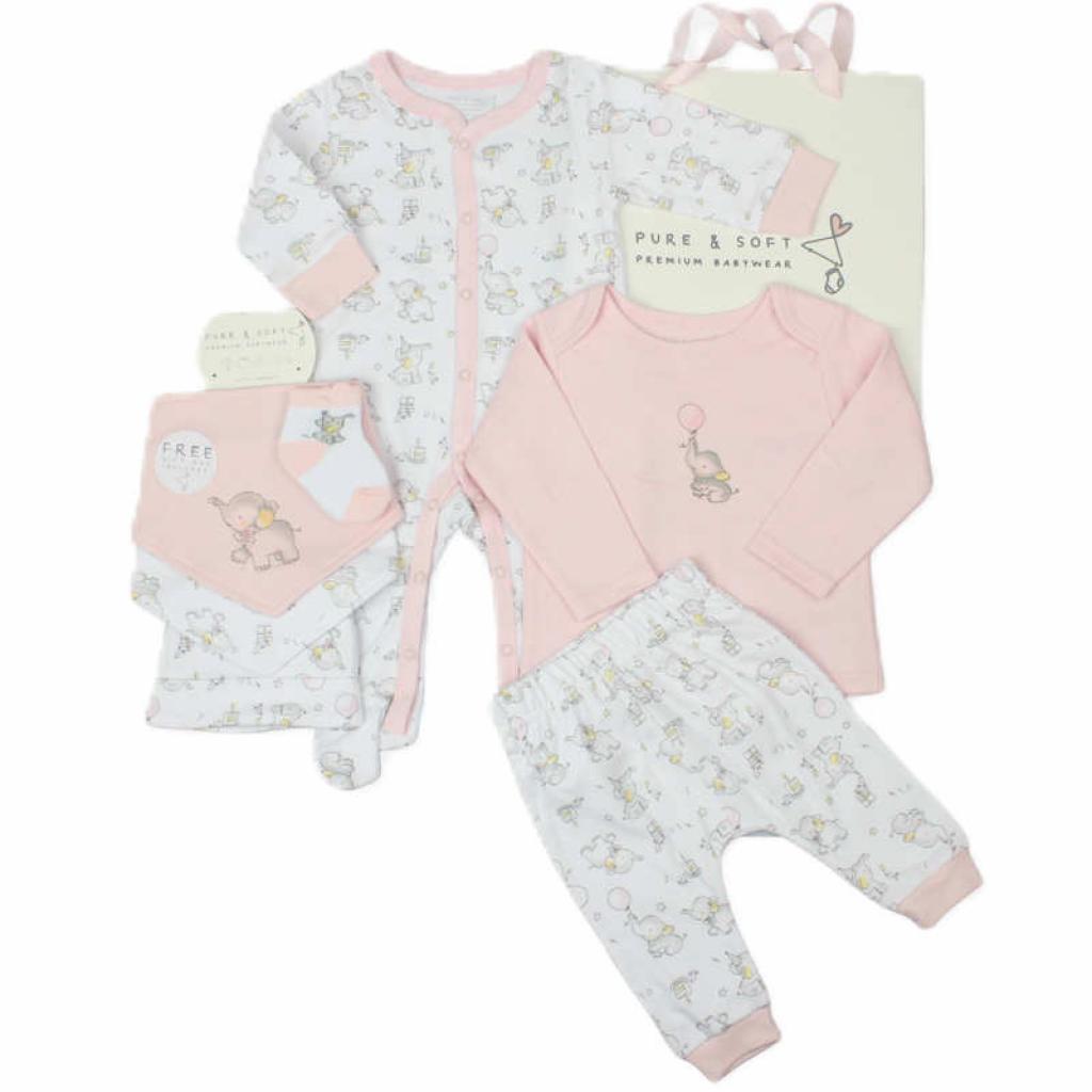 Pure & Soft GFT/E13345 * PSE13345 Elephant 7 Piece Gift Set with Bag (0-6 months)