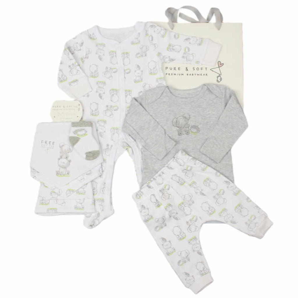 Pure & Soft GFT/E13346 * PSE13346 Elephant 7 Piece Gift Set with Bag (0-6 months)