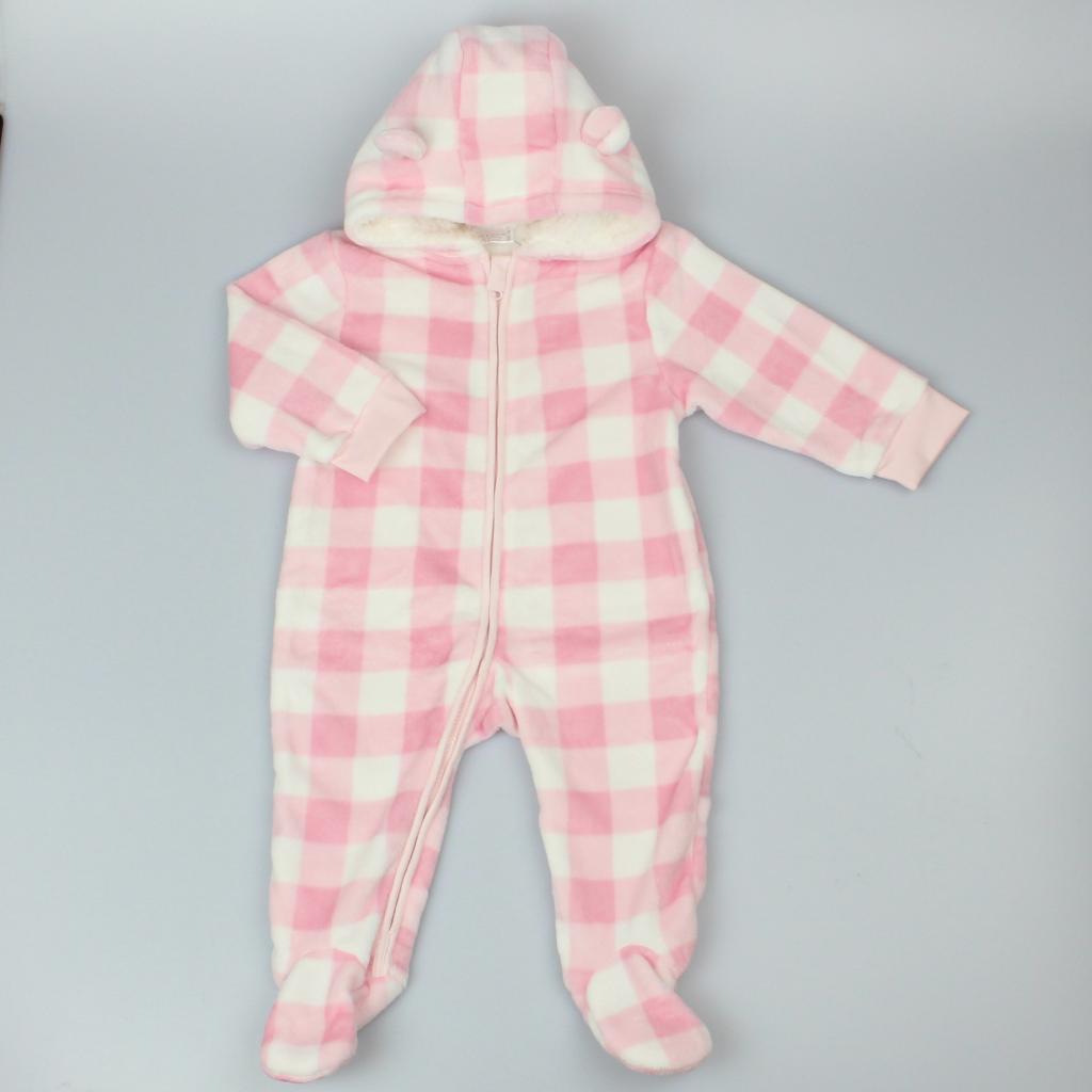 Pure & Soft  * PSG23087 Pink Check Fleecy pram Suit( 3-12 months)