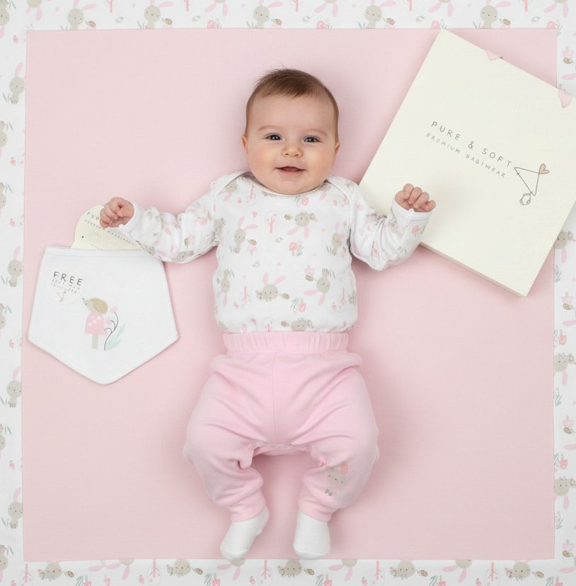 Pure & Soft GFT/M14351 0-3m =505750103495, 3-6m = 5050750103501 PSM14351 Top, Trousers, Bib & Socks  " Bunny" ( 0-6 months)