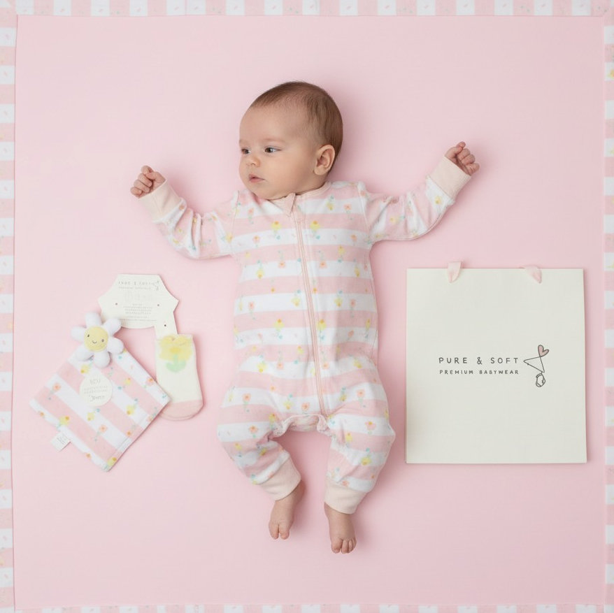 Pure & Soft GFT/M15859 0-3m =505750100562, 3-6m = 5050750100579 PSM15859 Zip Romper, socks & Comforter "Floral" ( 0-6 months)