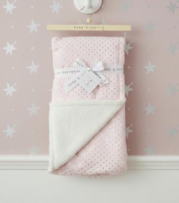 PSN15882  Pink Foil Plush Baby Blanket with Sherpa Backing 
