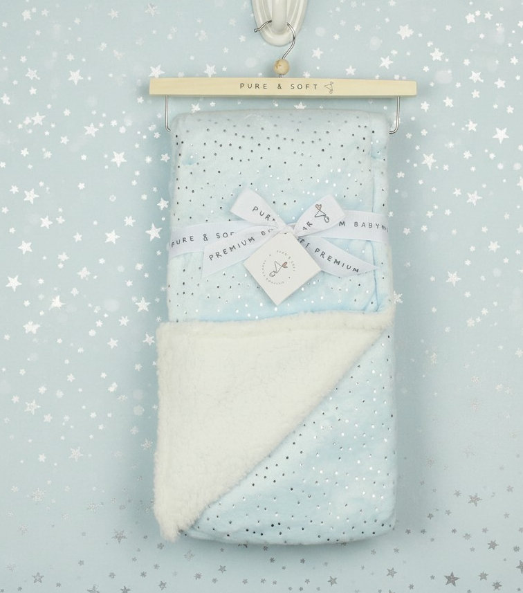 Pure & Soft WRP/N15883  PSN15883 Blue Foil Baby Blanket with Sherpa Backing
