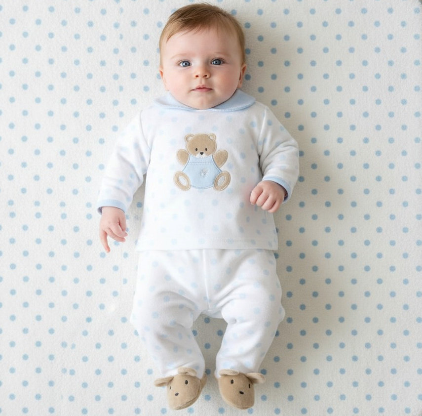 Pex B0058 * PX0058-WS "Teddy Spot" Velour Two Piece (NB-6 months)