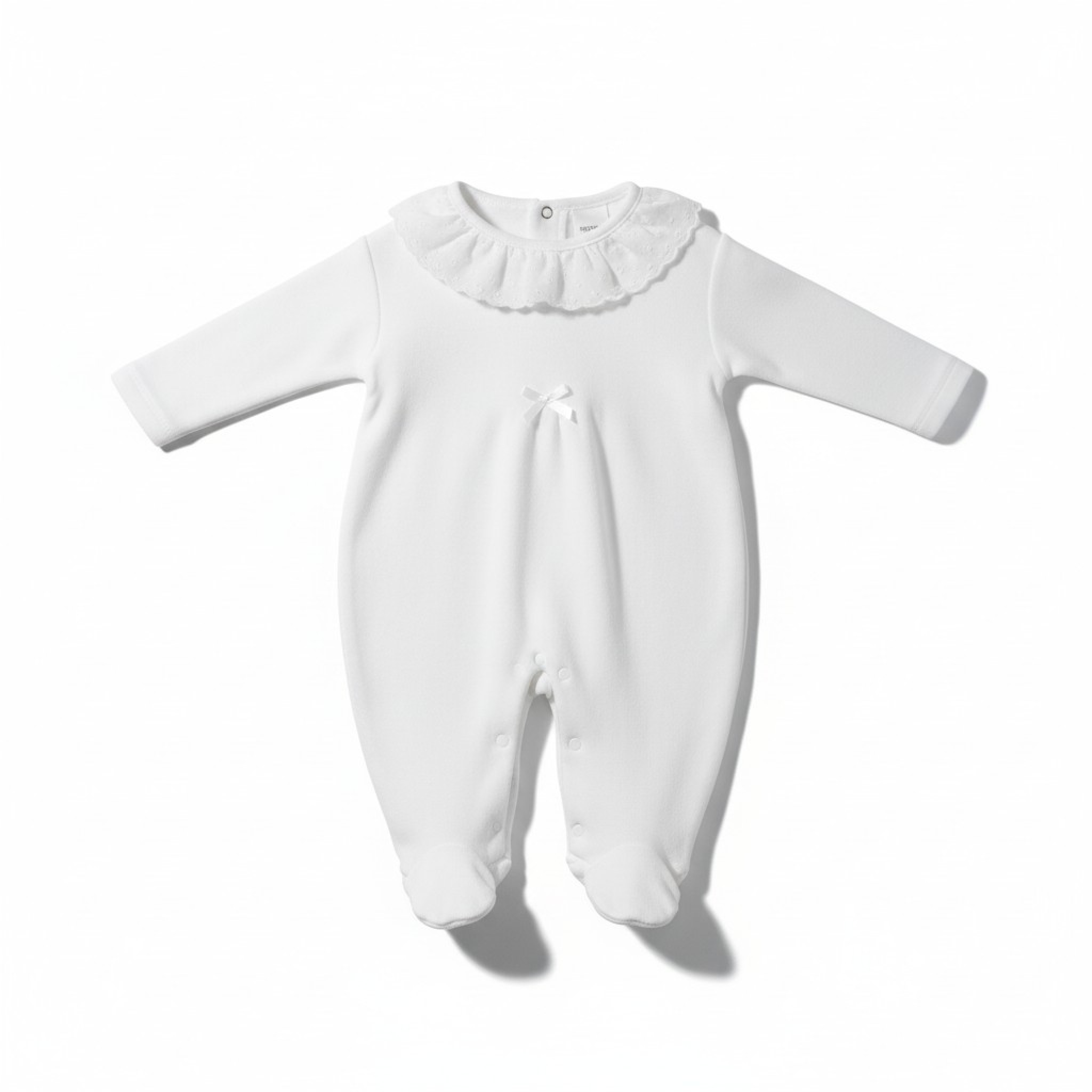 Pex B0060 * PX0060W White "Broderie Anglaise" Velour All In One (NB-6m)