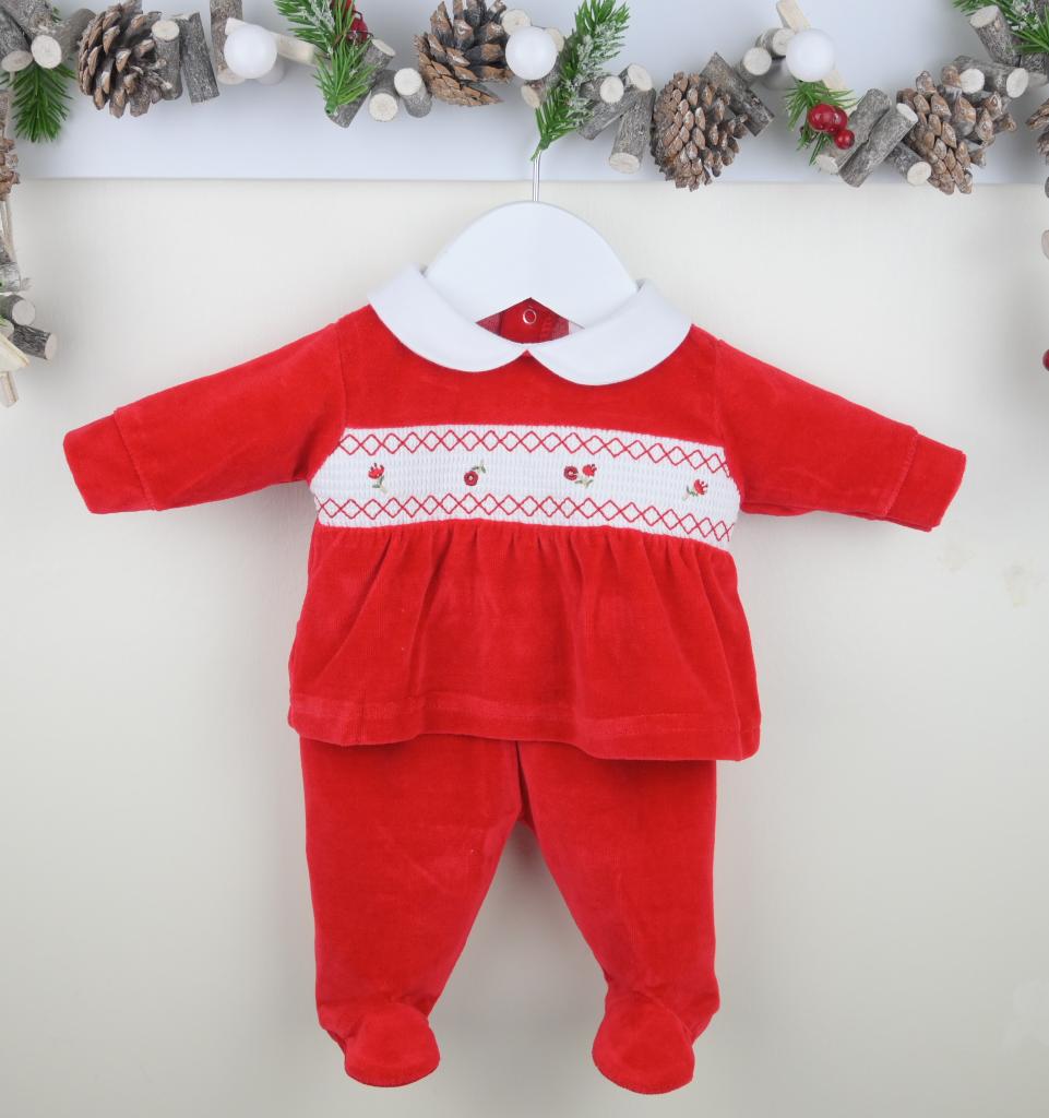 Pex   PX0276A-R Red Rose Smocked outfit (0-9 months)